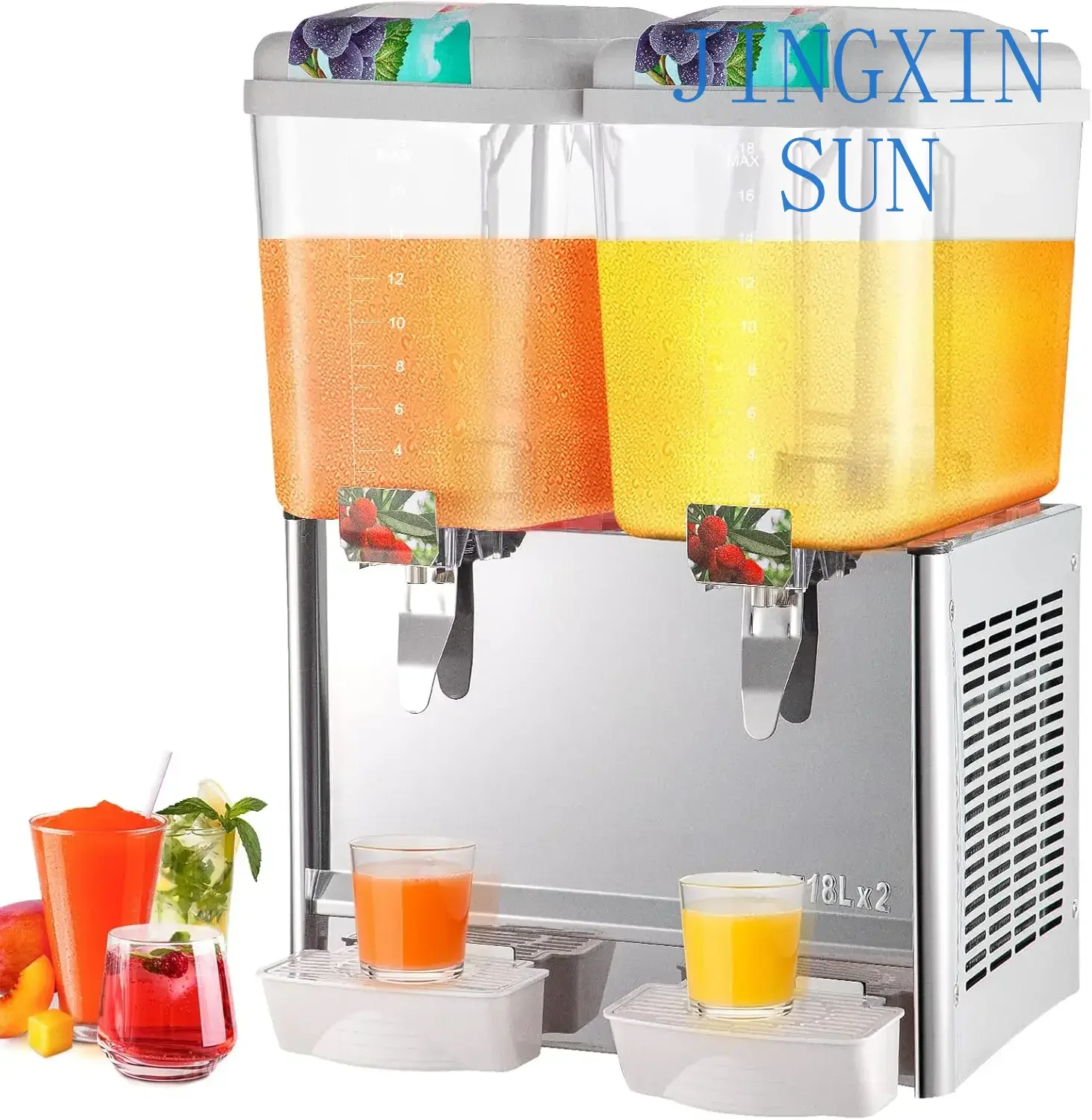 Nordic 110V Commercial Beverage Dispenser,9.5 Gallon 36L 2 Tanks Juice,18 Liter Per Tank 300W Stainless Steel