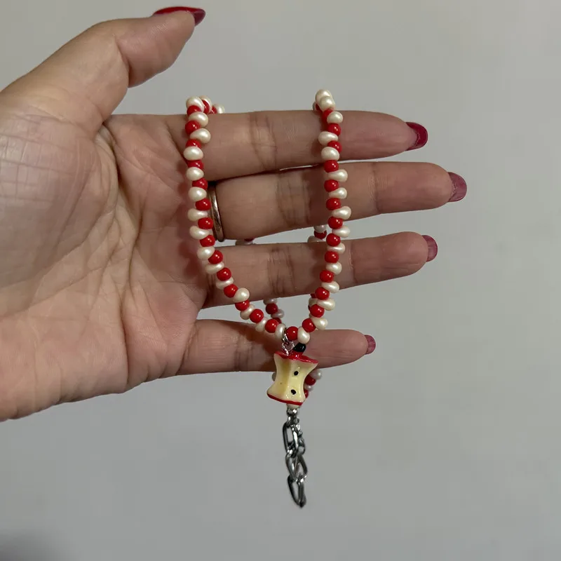 

2026Y2K Cute Harajuku Resin Red Fruit Pendant Bead Choker Necklace Goth Vintage Aesthetic Vacation Scene Accessories