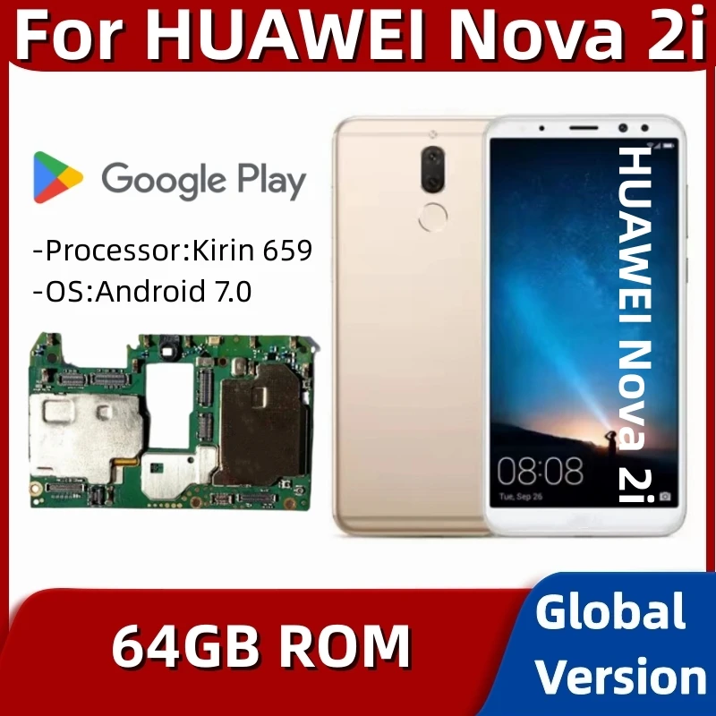 Motherboard for Huawei Nova 2i, 64GB ROM, Original Mainboard, with Global Playstore Installed