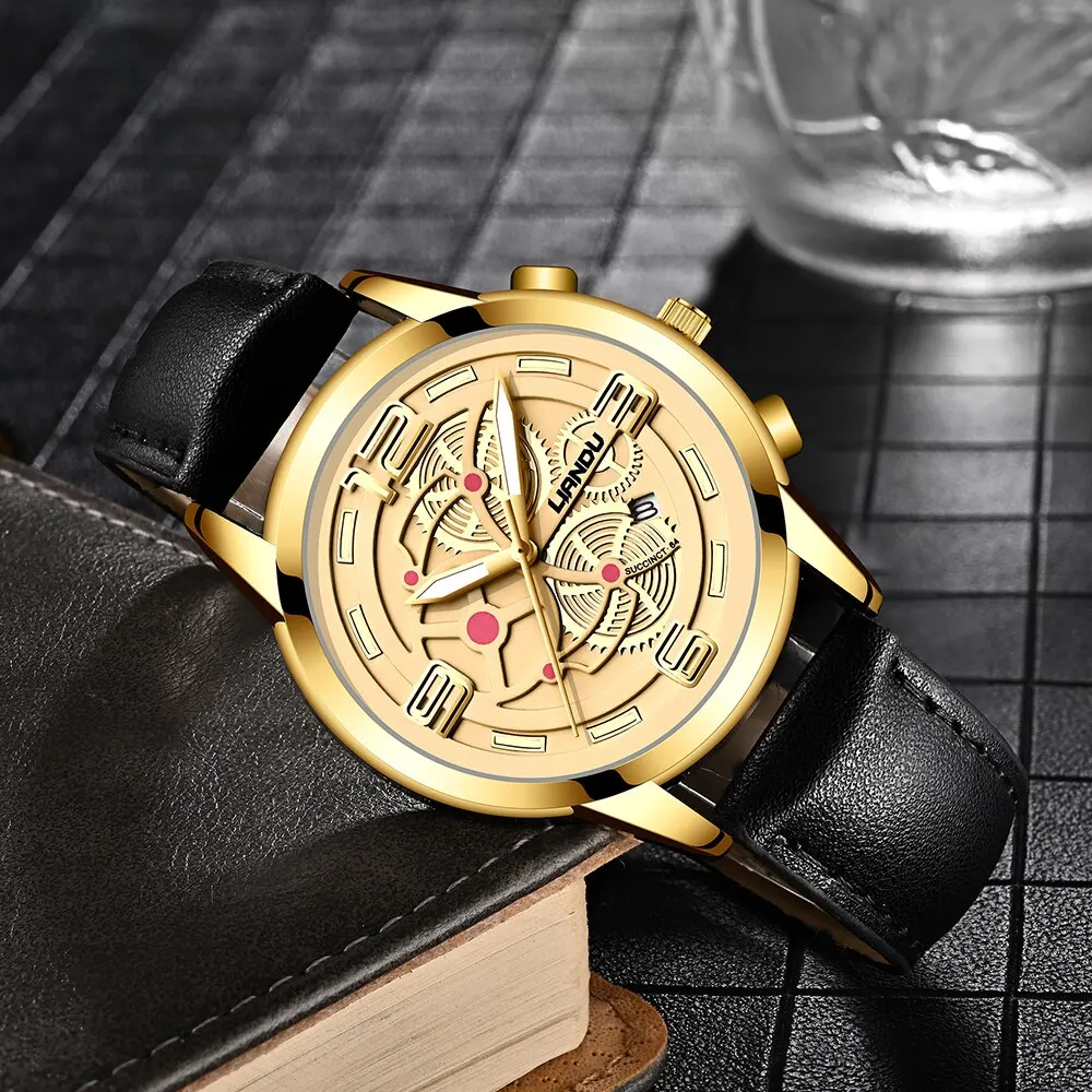 Top Brand Luxury Men Fashion Quartz Watch Date Clock Sport Watches Mens Leather Strap Wristwatch Relogio Masculino