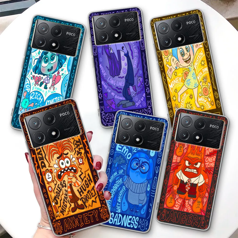 Comic Inside Out 2 Case for Xiaomi Poco X6 F4 M5 X3 M3 M5s X4 X5 F1 F3 F5 M4 F2 Pro TPU Soft Transparent Phone Cover Cute Coque