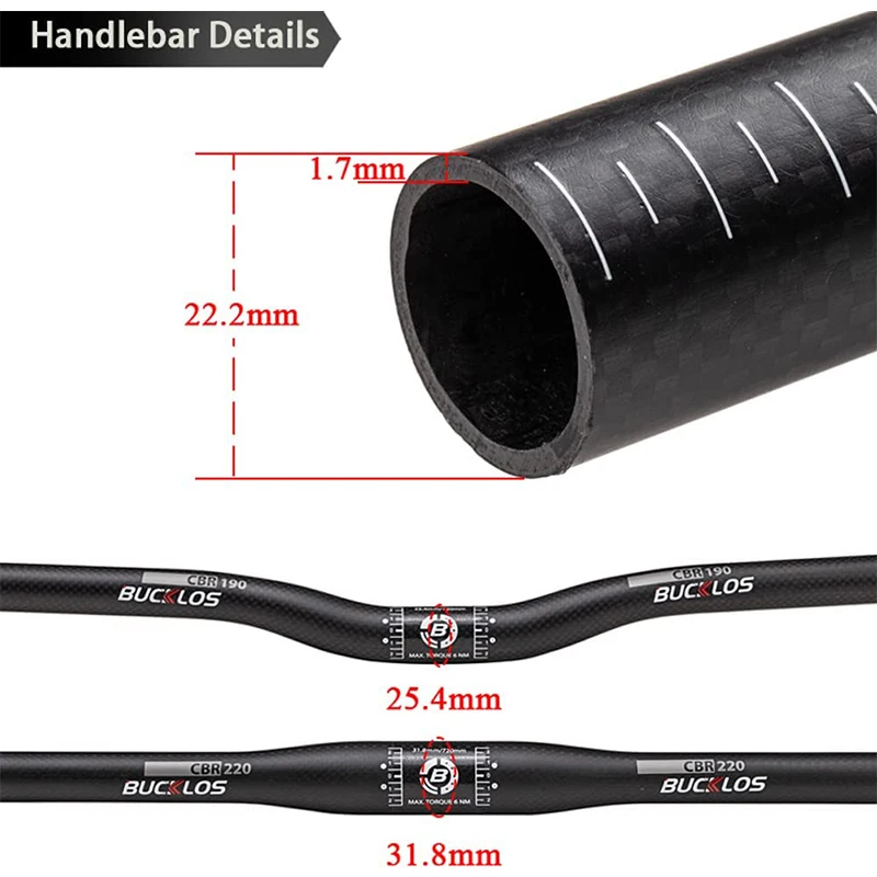 BUCKLOS 31.8mm MTB Handlebar Full Carbon 25.4mm Bicycle Ultralight Riser Bar 660mm 720mm 760mm Mountain Bike Handlebar MTB Parts