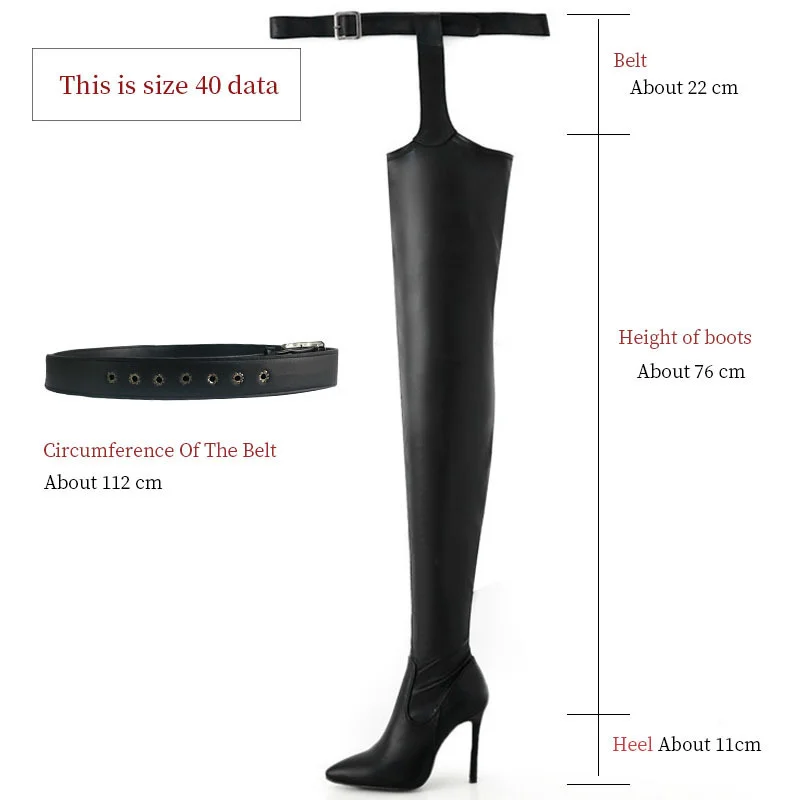 Black Thigh High Boots Big Size 46 Sexy Women\'s Shoes Fashion Belt Buckles Stiletto Heel Over The Knee Boots Winter 2024