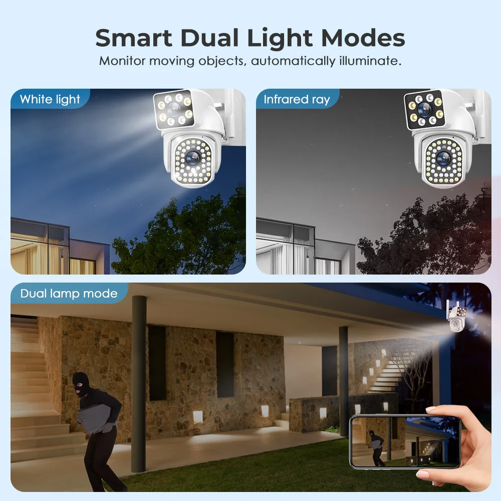 8MP HD PTZ WiFi 4K Dual Lens Screen Camera Auto Tracking Home Security Protection Motion Detection Outdoor IP CCTV Survalanc cam