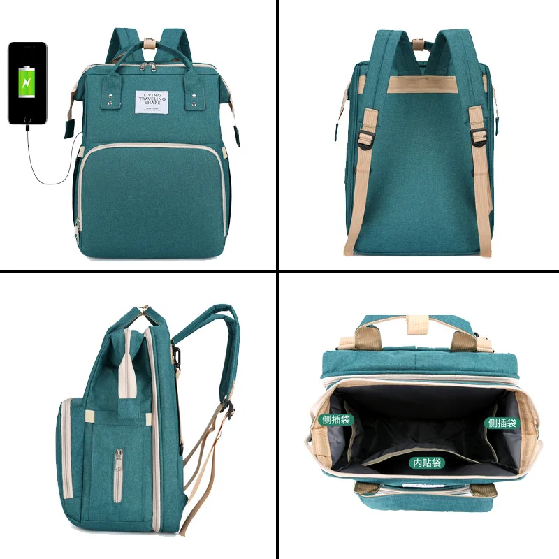 Upgraded Spacious Multifunctional Portable Foldable Infant Crib Parent Tote Premium Diaper Backpack w/ Insulated Pocket