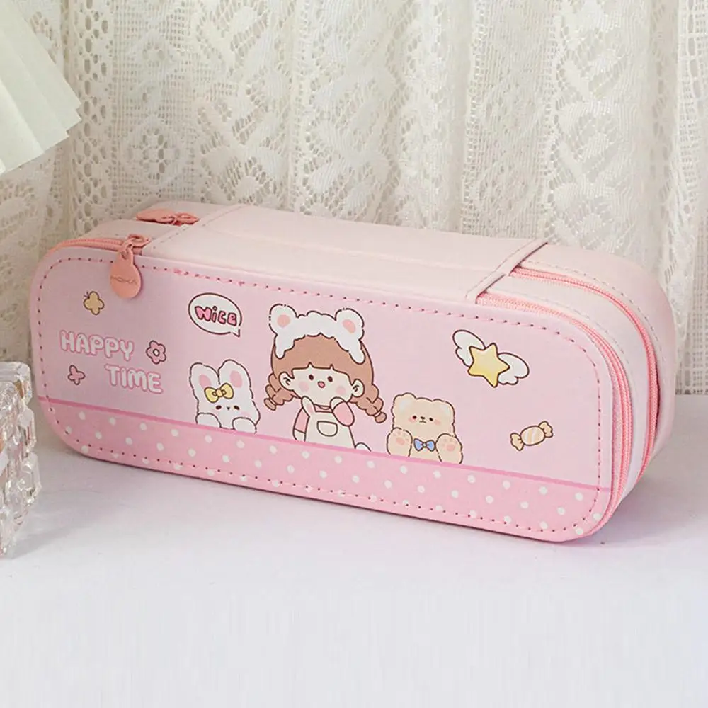 حقيبة أقلام رصاص مزدوجة الطبقة للأطفال ، سعة كبيرة ، كابيبارا باندا ، رائد فضاء ، منظم قرطاسية ، متعدد الوظائف