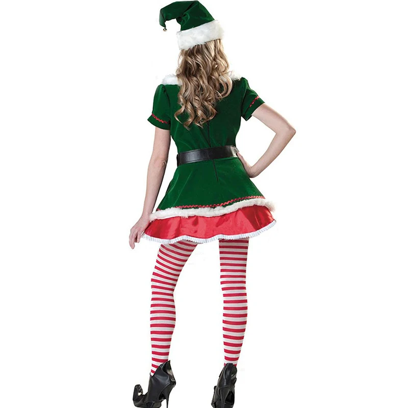 Elf Christmas Costume Green Xmas Women Cosplay Adult Men Party Carnival Fancy Dress Xmas Party Suit5pcs/Set