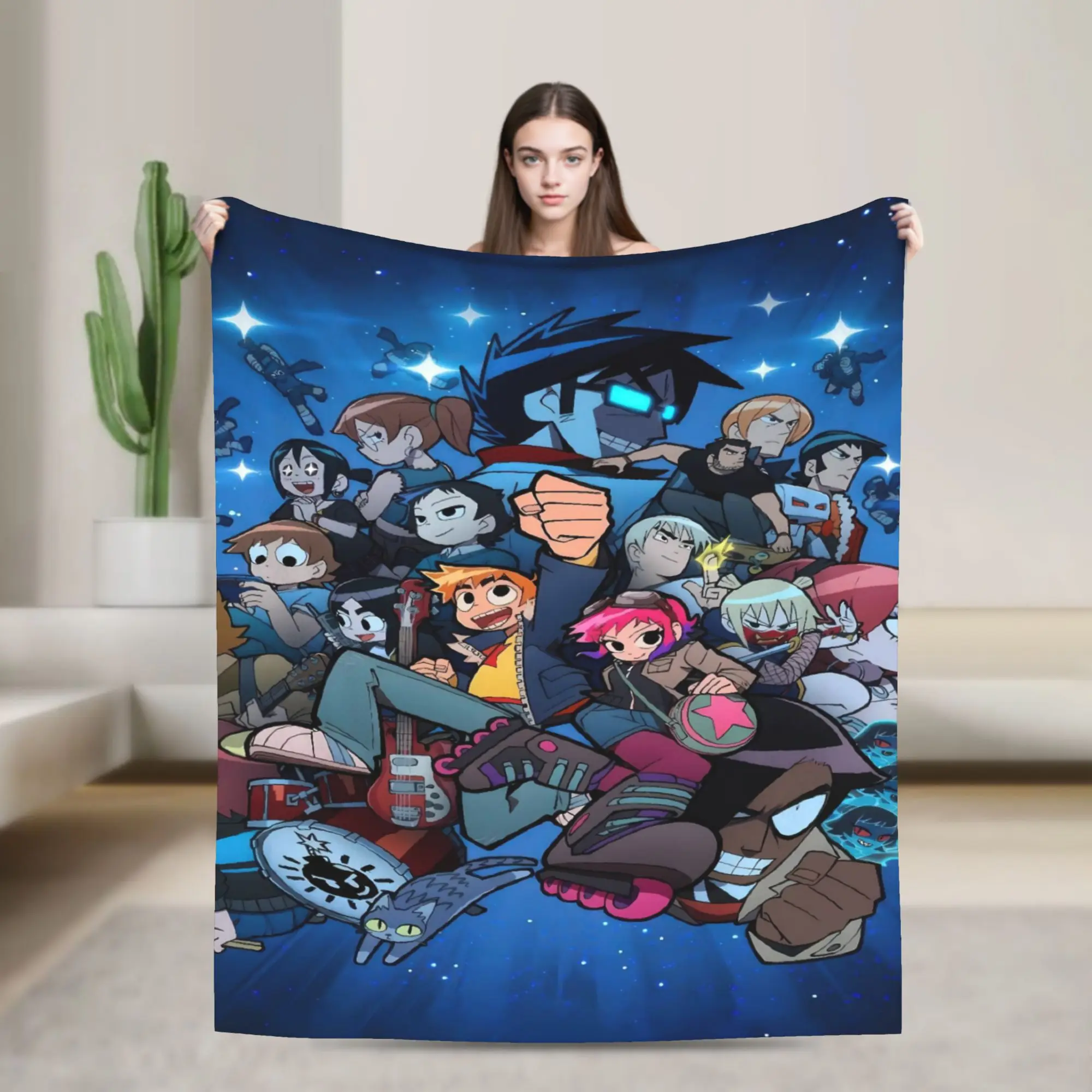 Warm BlanketChildren Picnic Scott Pilgrim Blue Night Art Bedding Throws  Flannel Bedspread For Couch Bed Graphic Sofa Bed Cover