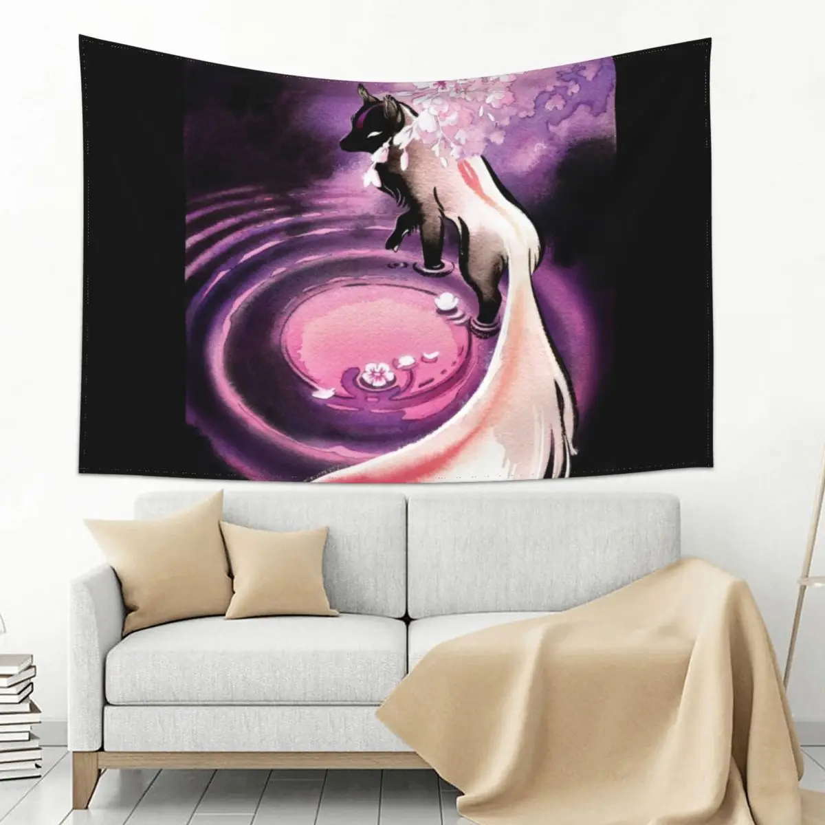 

Rose Moon Sakura Blossom Fox Tapestry