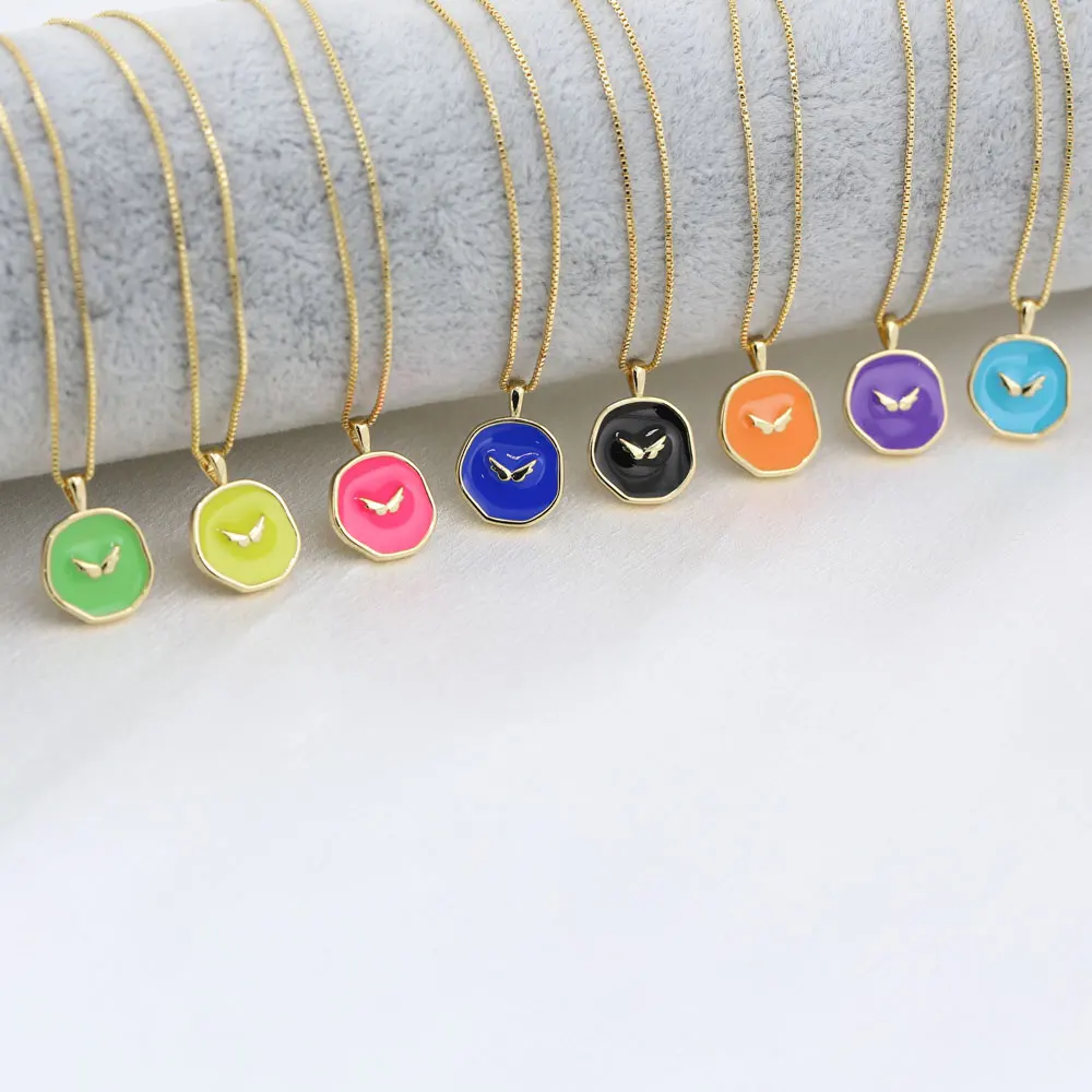Fashinable Minimalist Style Irregular Round Shape Tarot Wing Pendant Necklace Men Women Jewelry