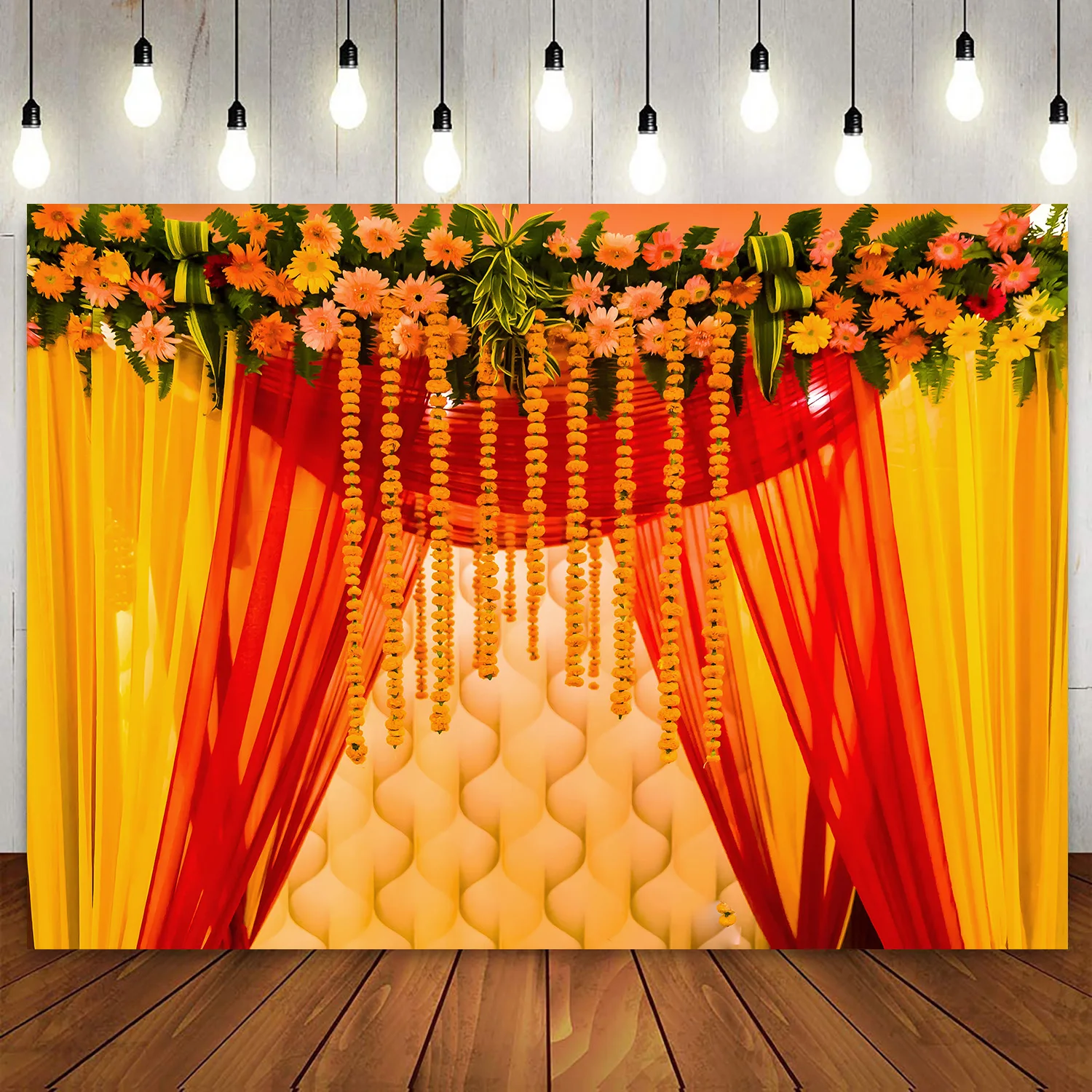 Indian Wedding Stage Celebration Backdrop Bohemia Background Flowers Wall Curtain Bridal Baby Shower Birthday Party Decor Banner