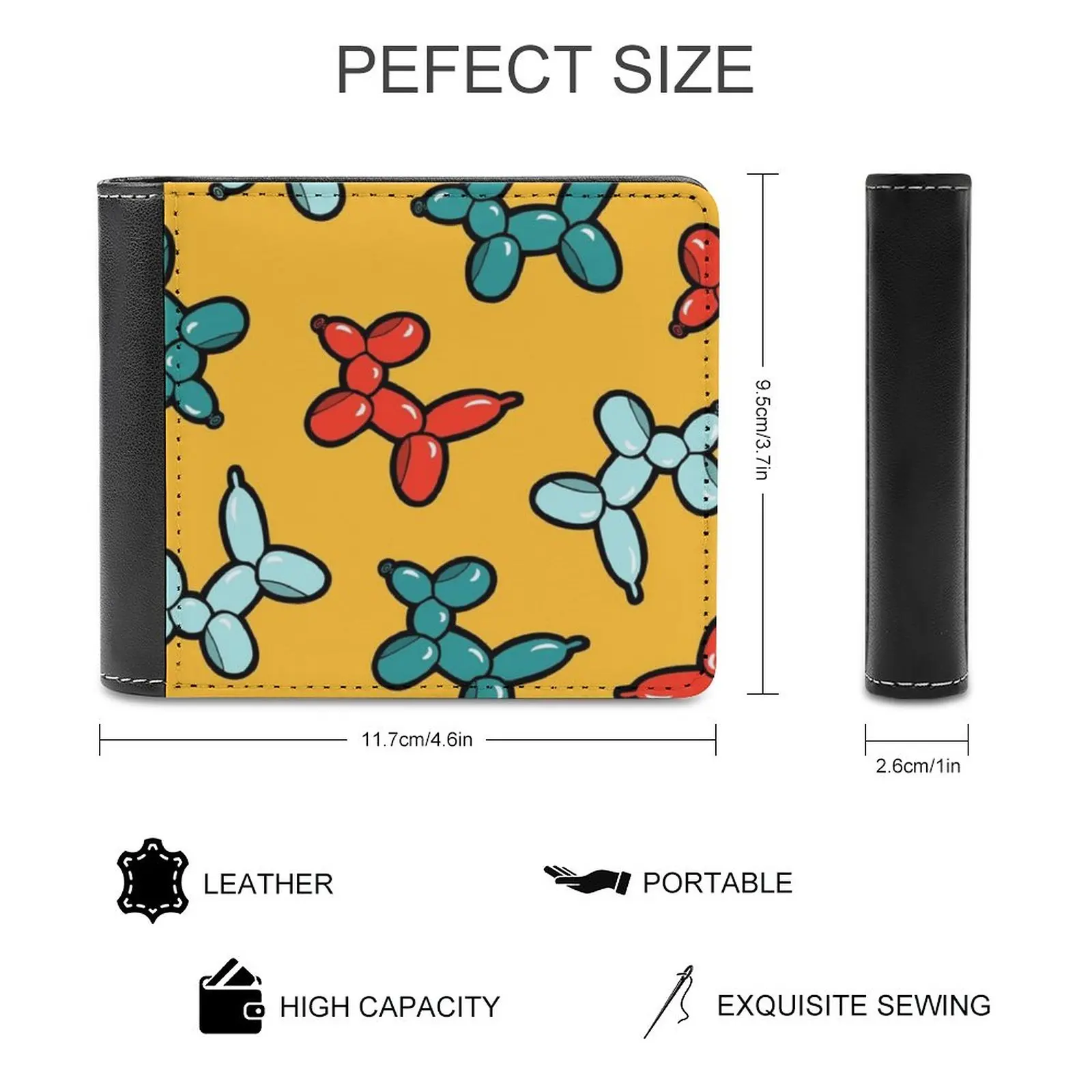 Balloon Animal Dogs Pattern In Yellow Men's Wallet Purses Wallets New Design Dollar Price Top Men Leather Wallet Balloon