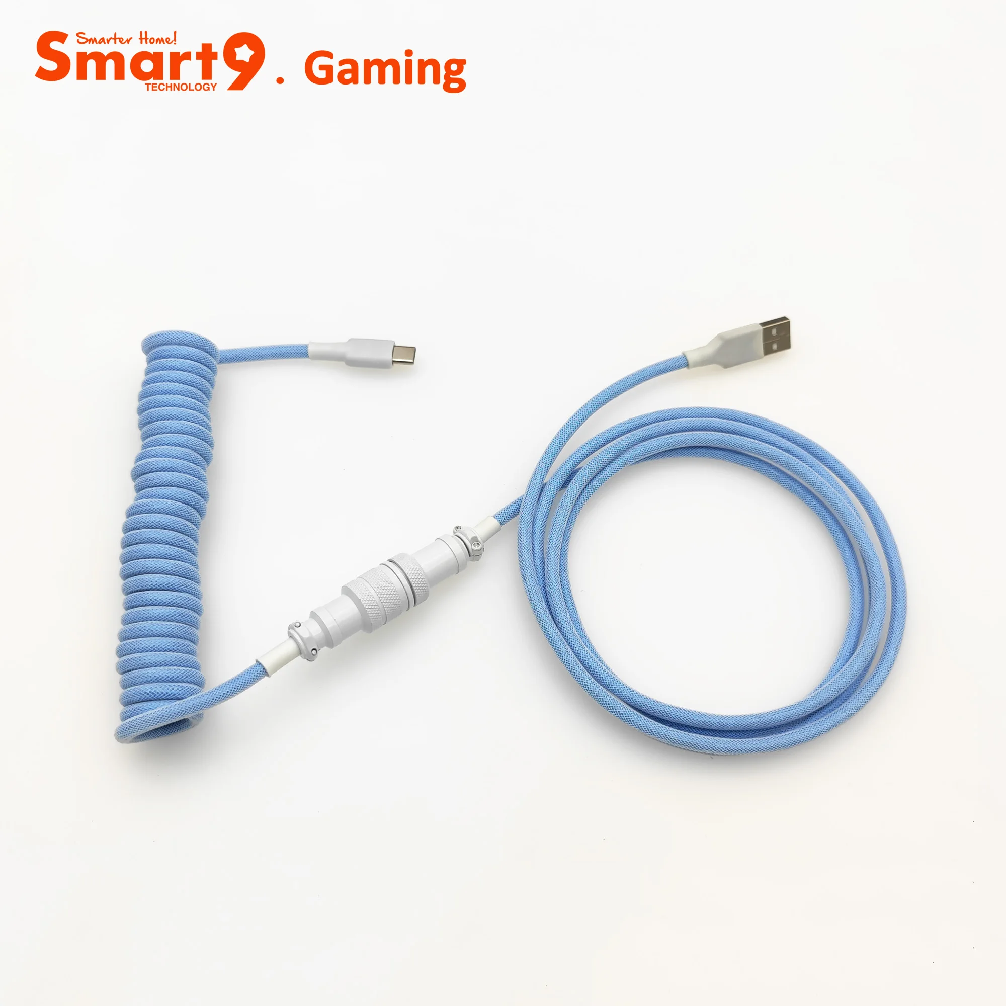 Smart9 Coiled Aviator Cable USB to Type C 5Pin Quick Connector Spring Wire Fast Data Transfer for Mechanical Keyboard