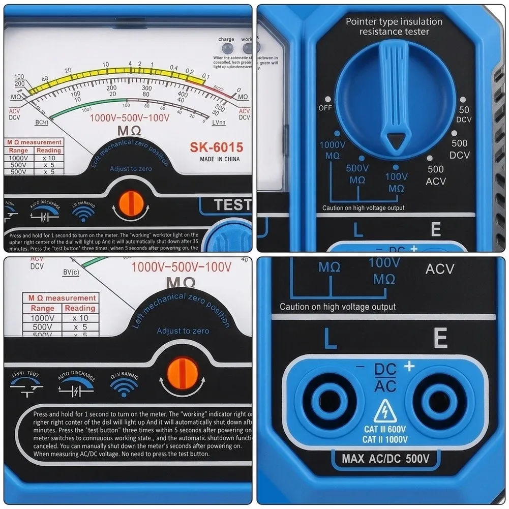 SK-6015 Electrical Tester with Auto Range Function Clear Pointer Scale and Tilt Adjustable Stand for Ergonomic Viewing Position