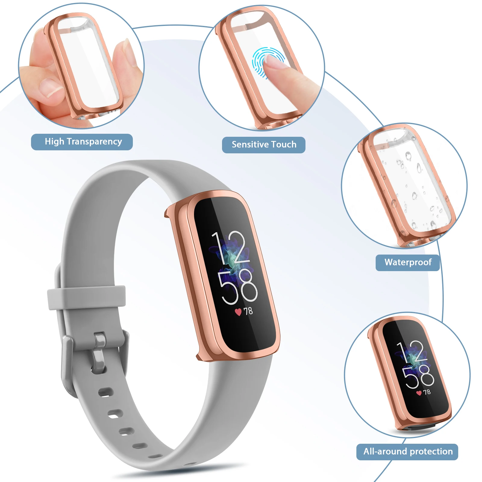 Funda protectora para correa Fitbit Luxe, cubierta protectora de pantalla completa, parachoques de reloj inteligente, chapado en TPU suave, accesorios de carcasa duraderos