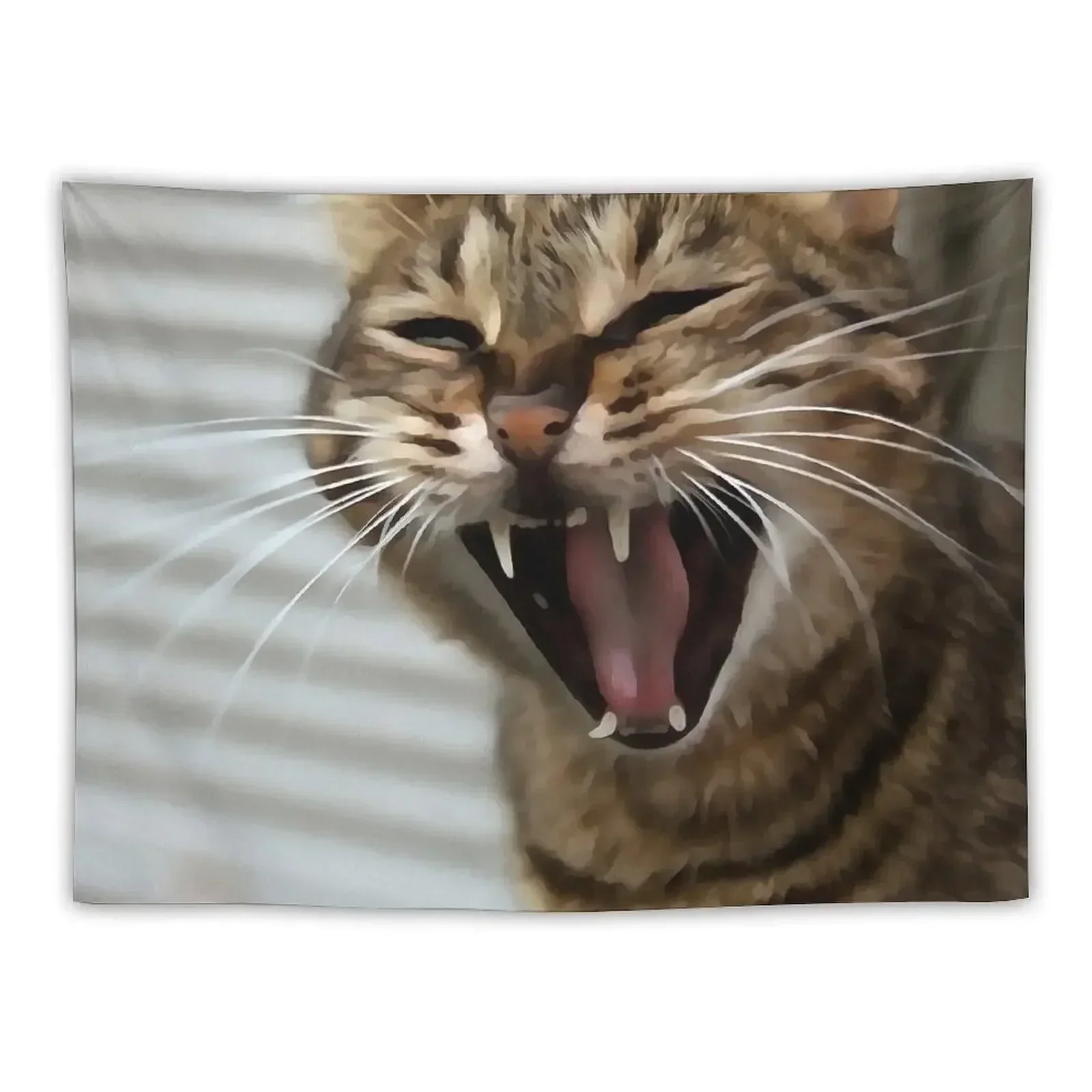 

Tabby Cat Yawning Artistic Portrait Tapestry Bedrooms Decor Wall Decoration Bathroom Decor Tapestry