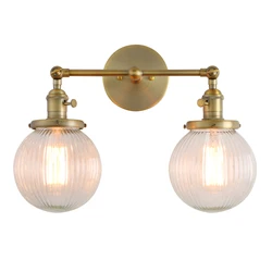 Phansthy Vintage with Globe Glass Shade 2 Lights Wall Sconces Double Head Wall Lights with Switch Retro Style Rustic Wall Lamps