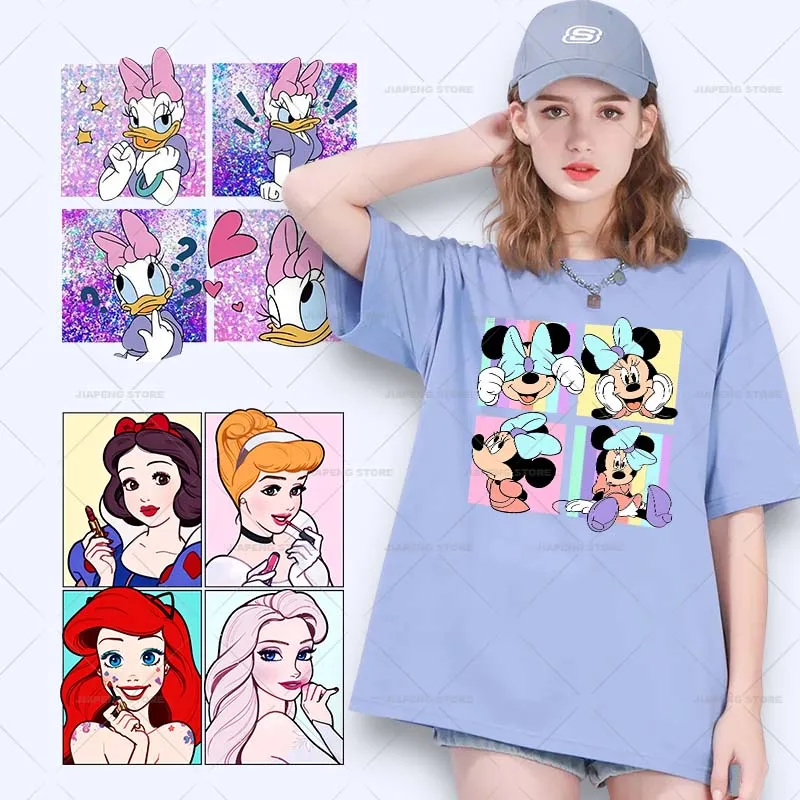 Pegatinas de transferencia térmica de Minnie a la moda, transferencias para planchar en ropa, lindo pato Margarita, princesa de Disney, parches estampados para ropa