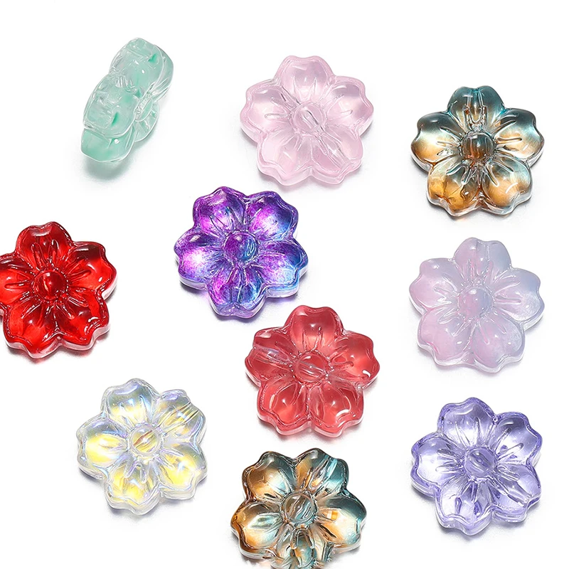 60pcs Colored Glass Flower Shaped Beads Five Petal Flower Spacer Beads For Necklace Bracelet Pendant DIY Jewelry Making Findings