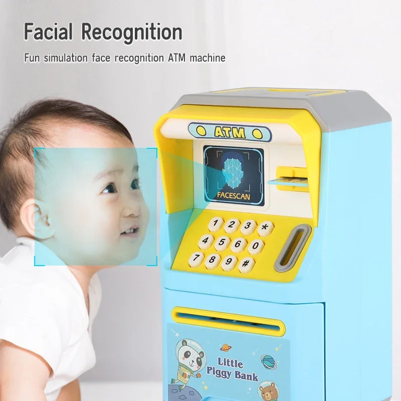 Leuke Cartoon ATM Machine Spaarpot met Gezicht Ontgrendelen Vingerafdruk Kluis Educatieve Muziek Muntautomaat voor Kinderen Leuk Leren