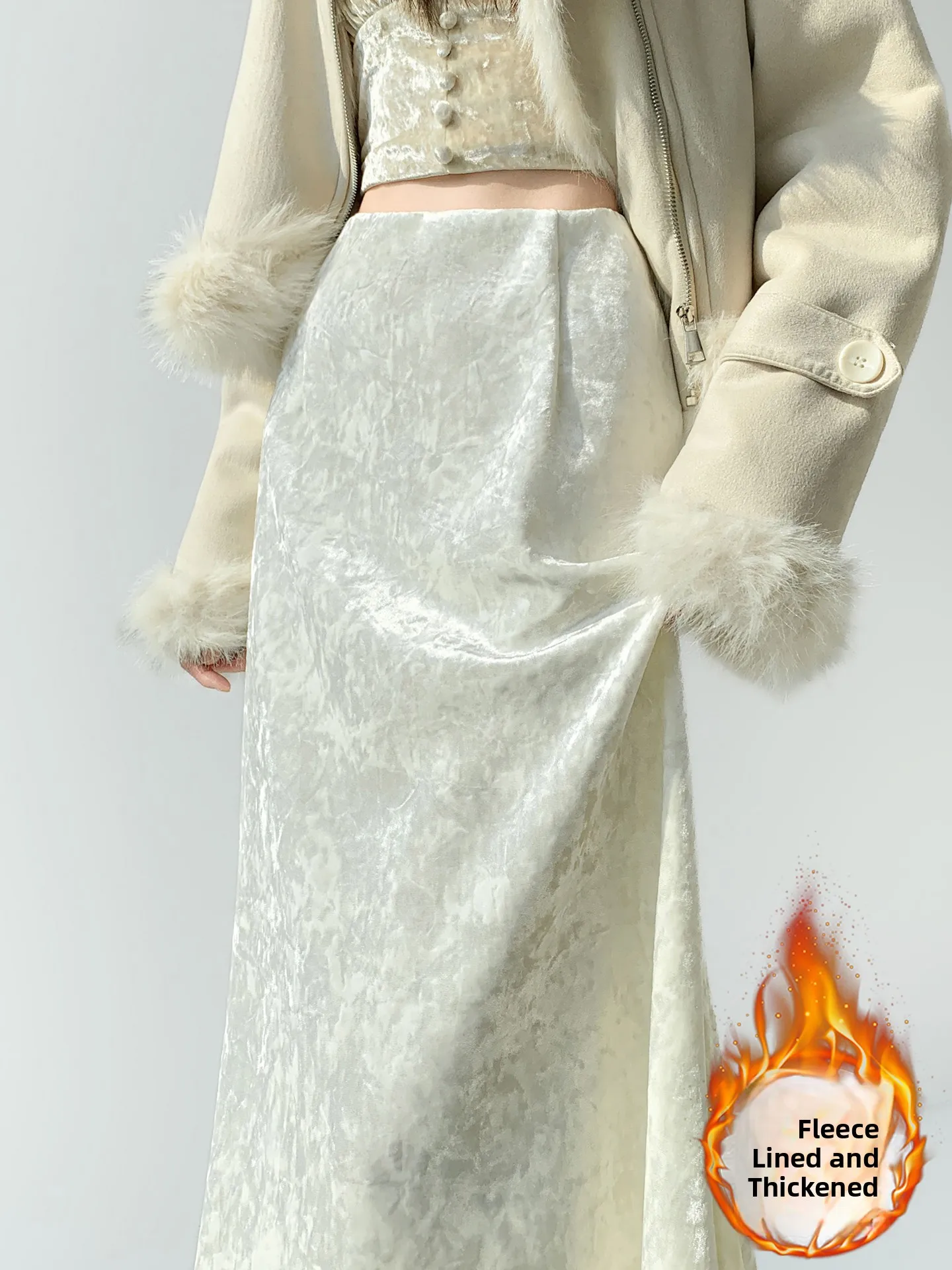 

Новая китайская бархатная юбка для женщин, утепленная, с высокой талией, А-силуэт, винтажная, для повседневной носки