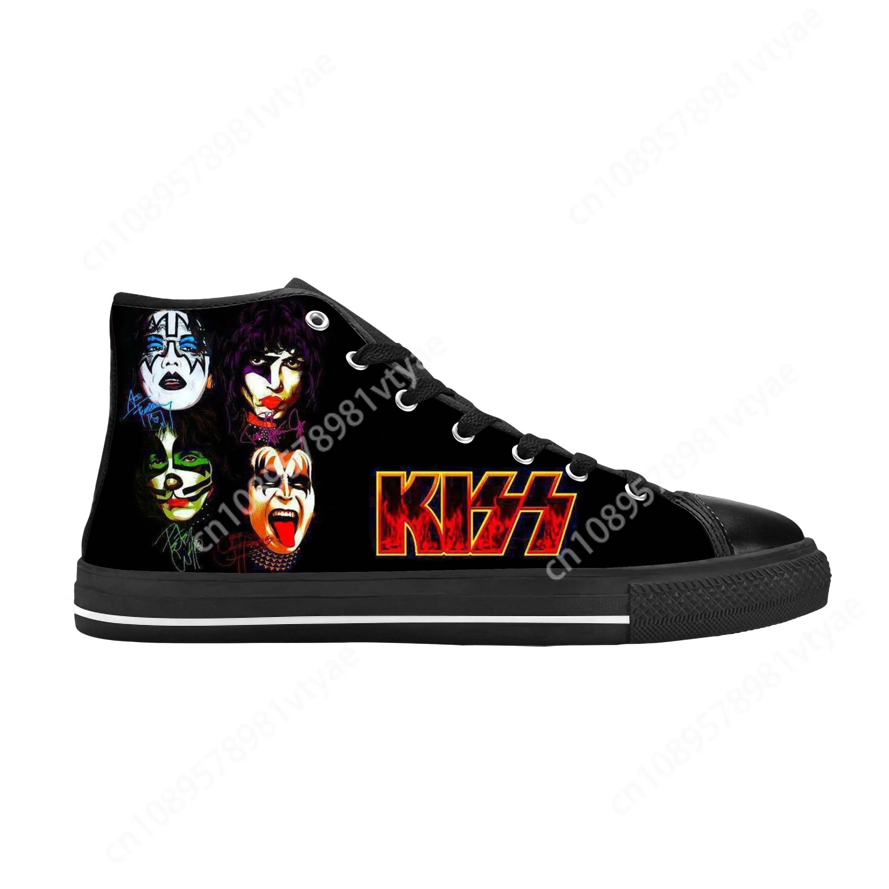 Rock Band Heavy Metal Music Singer Guitar Kiss CHigh Top Sneakers para hombres y mujeres, zapatillas de lona para adolescentes, zapatos de pareja personalizados