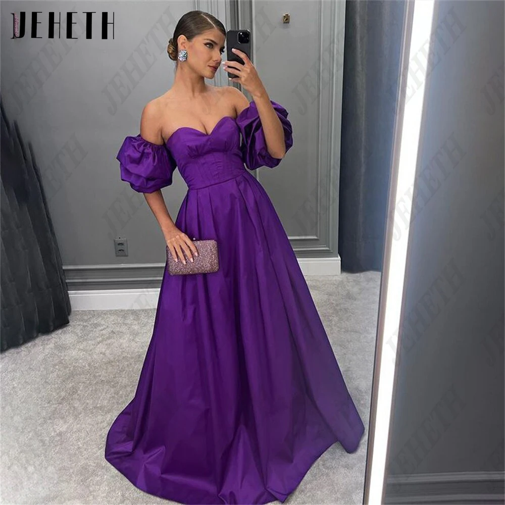 JEHETH Purple Abiti da sera Off Shoulder Sweetheart Party Dress Raso A-Line vestiti di festa elegantJEHETH abiti da sera viola Off spalla Sweetheart Party Dress Satin a-line vestidos de fiesta elegantes para mujer 2023