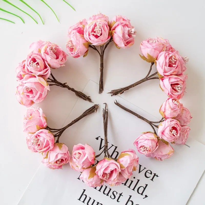 6 Stück Künstliche Blumen, Kunstseidenrosen mit Staubgefäßen für Weihnachtsgirlanden, Heimdekoration, Blumentöpfe, Hochzeitsbogen-Dekoration – Detail 2