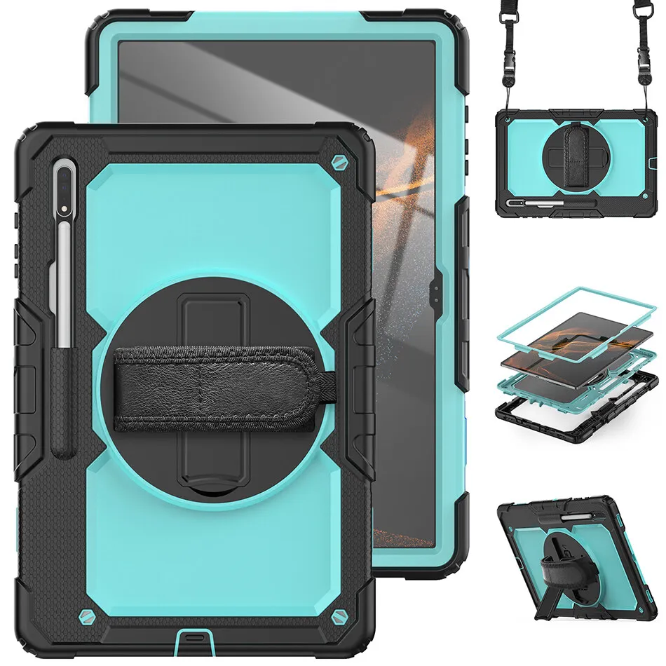 Imagem -03 - Resistente do Silicone para Samsung Galaxy Tab s8 Ultra à Prova de Choque Capa 2023 X900 X906 Crianças Case Rotativo Suporte Cinta Estável Case