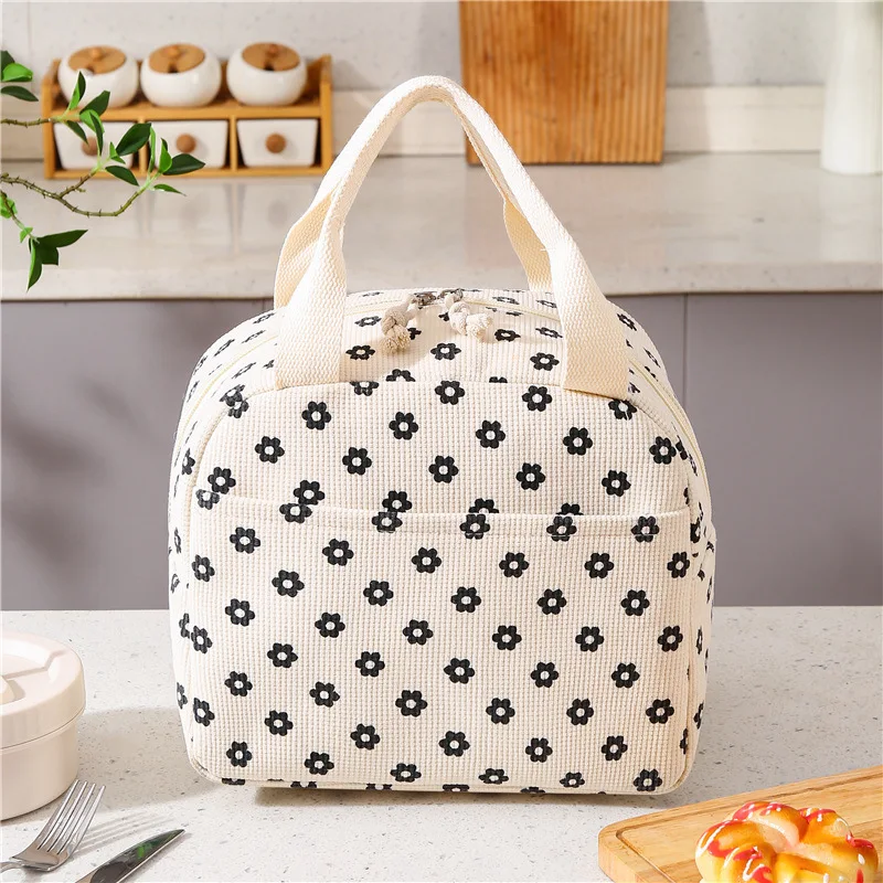 Cute Floral Printed Food Handbags Portable Thermal Lunch Bag Durable Waterproof Office Cooler Ice Insulated Case Camping Ins Bag