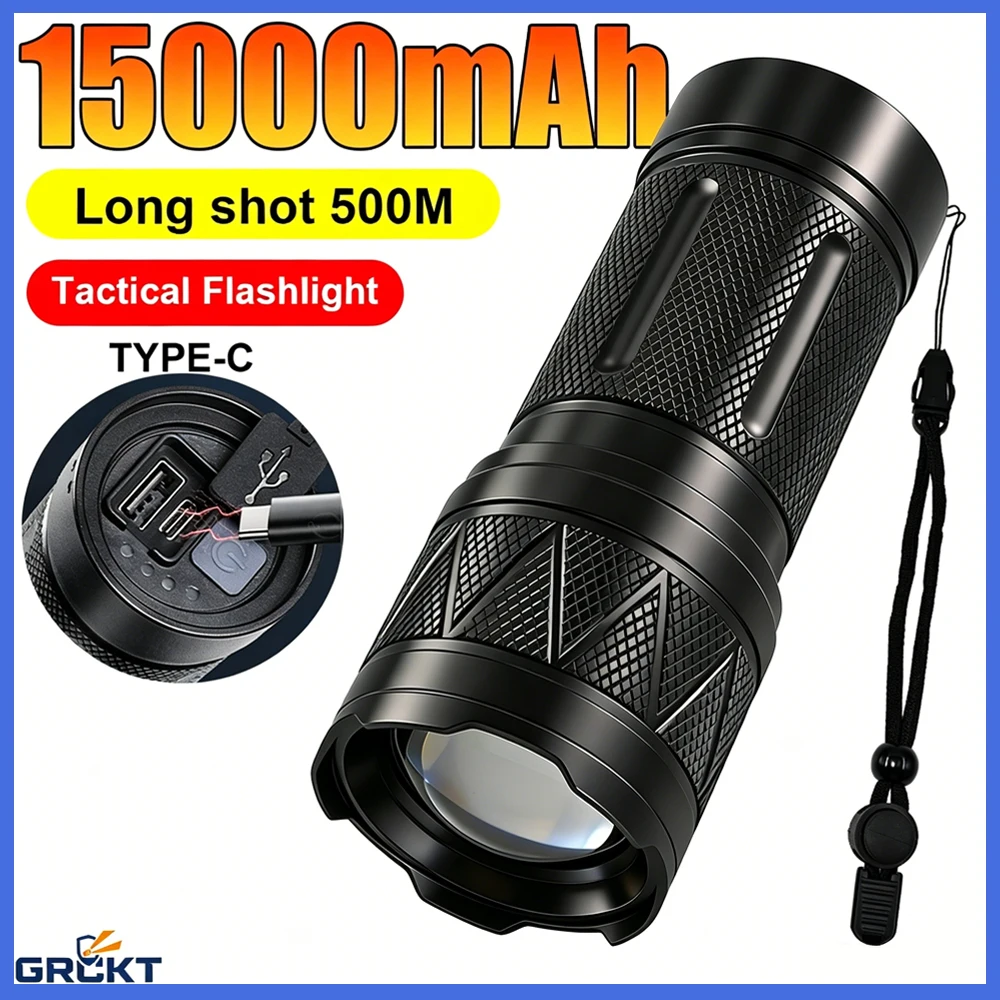 GRCKT High Power Led Flashlights 2000LM Tactical Torch with Display Light USB Charging Rechargeable ECO Flashlight Camping Gifts