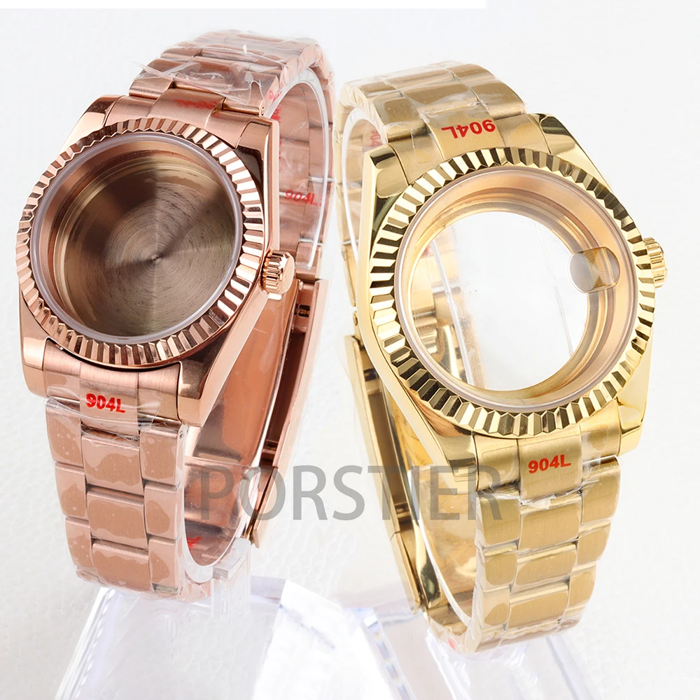 Gold/Rose Gold PVD 36mm/39mm NH35 Watch Case Fluted Bezel For DATEJUST Seiko NH35 NH36 Movement Stainless Steel Oyster Strap