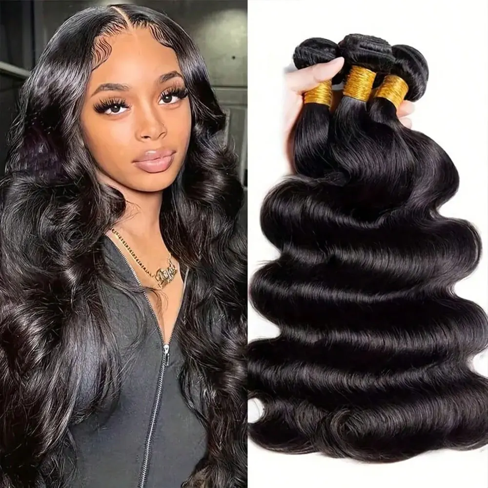 Body Wave 100% Human Hair 1 3 4 Bundles Extensions Brazilian Natural Black Water Wave Raw Hair Virgin Hair Weaving 12 32 Inch