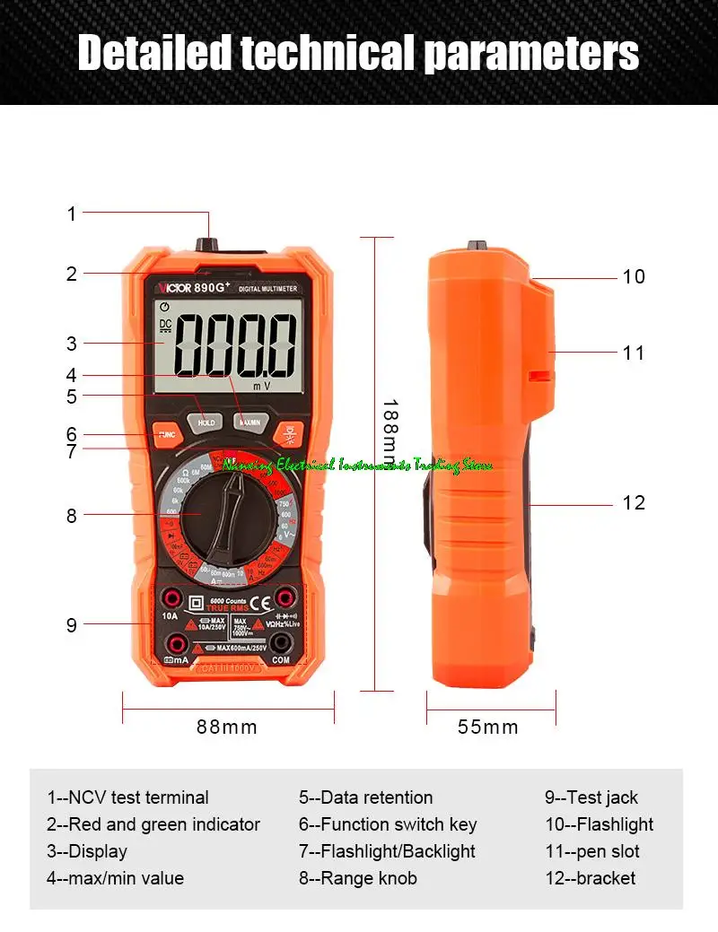 VICTOR VC890G+/VC890H+ 6000 Counts Auto Range True RMS NCV Digital Multimeter With Flashlight Function