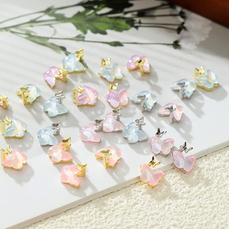 10Pcs Nail Art Mocha Butterfly Shaped Alloy Charms Multi-Colors Metal Crystal Butterfly Nail DIY Charms 3D Decorations