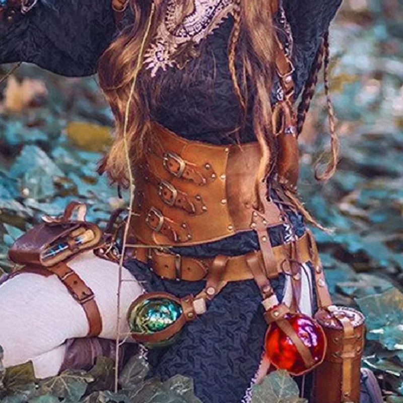 Steampunk Medieval Corset Wide Belt Women Knight Armor Medieval Viking Pirate Accessory Cosplay Costume Harness Buckle Belt