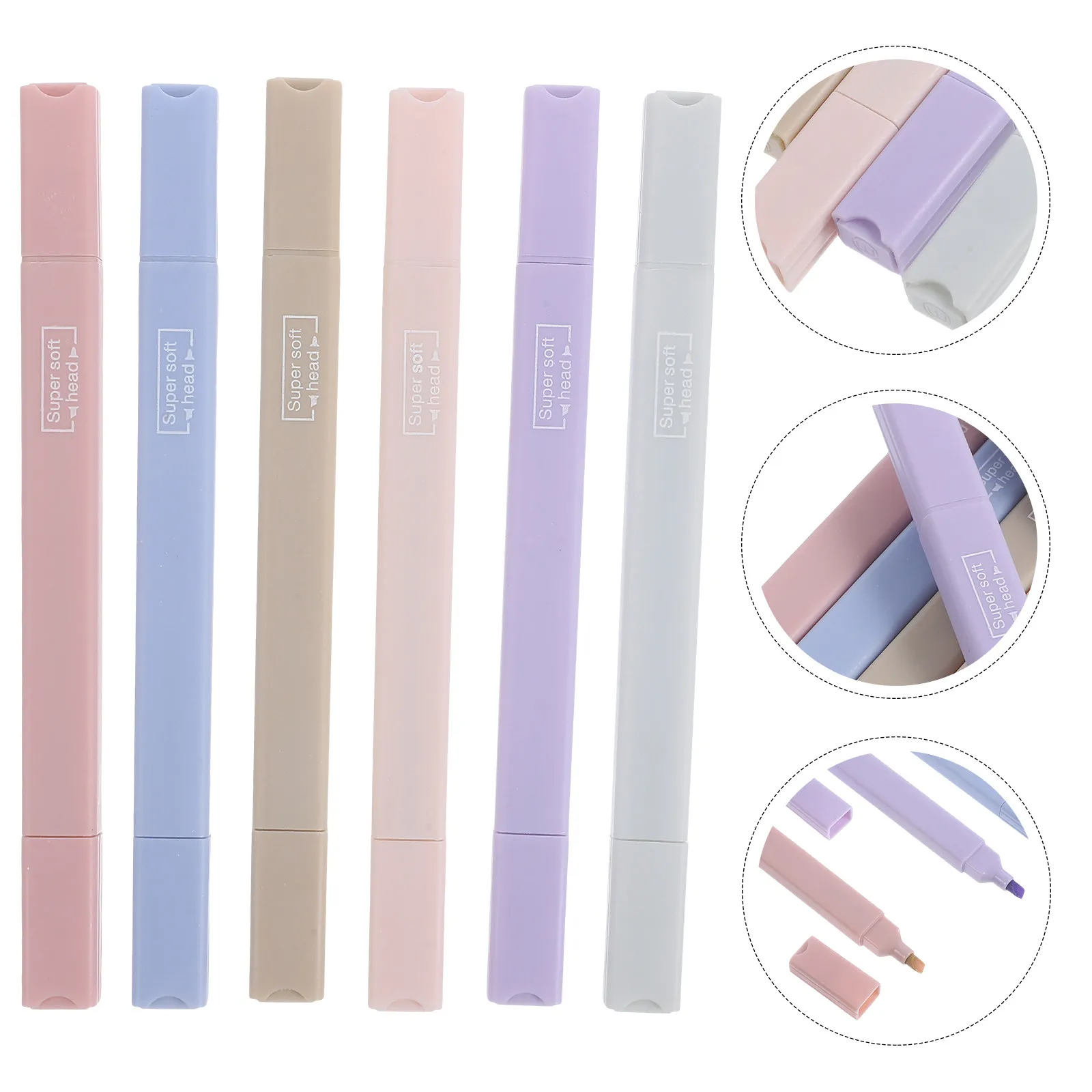 6Pcs Learning Highlighter Pens Stylish Minimalist Design Leak Proof Smooth Writing Plastic Highlighter Marker Pens for Study