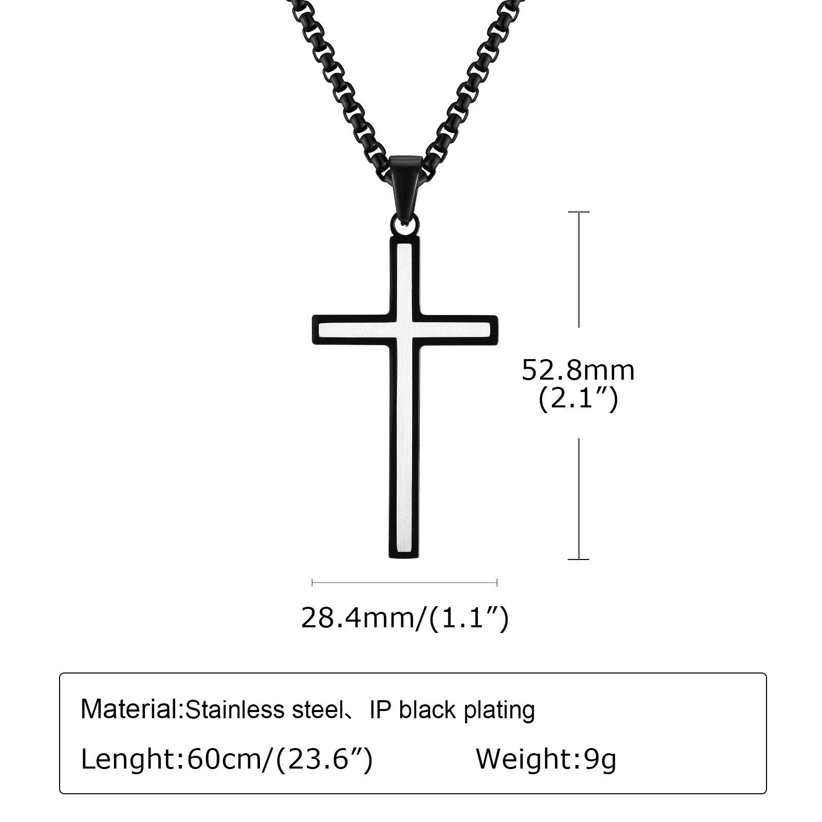 Vnox Double Layers Cross Necklaces for Men, Black Stainless Steel Religious Faith Prayer Pendant Collar, Male Gifts Jewelry