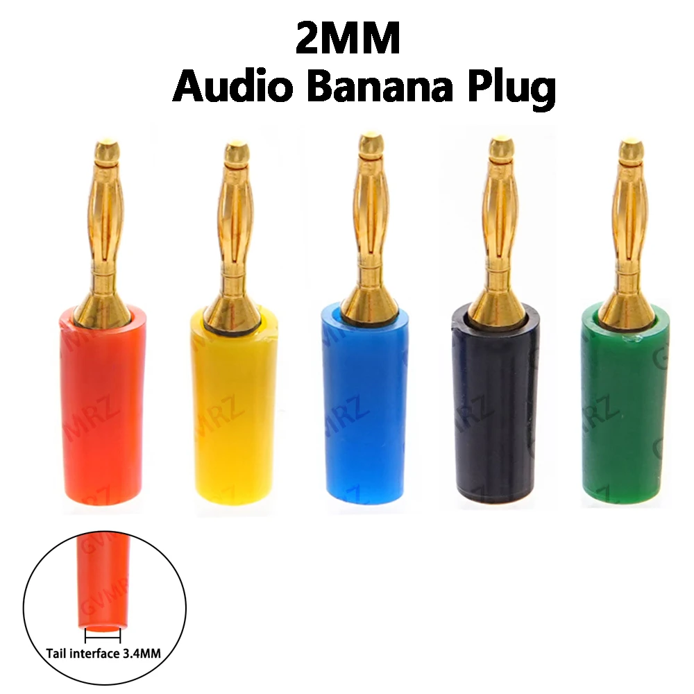 5PCS 2MM Audio Banana Plug Welded Assembly Yellow Green Experimental Test Cord Head Mini Speaker Pure Copper Gold Plated IBUW