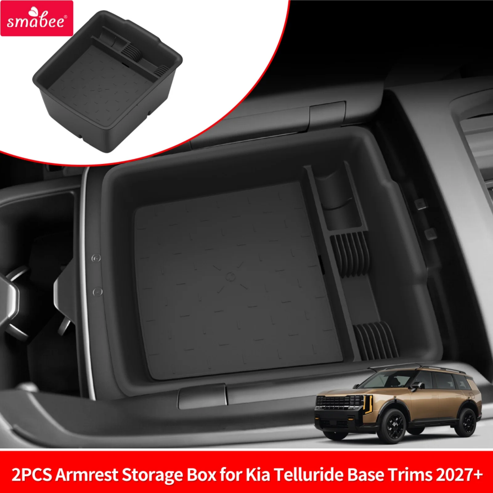 Smabee Left Drive for Kia Telluride Base Trims 2027+ Center Console Double Layer Center Console Tray Car Interior Accessories