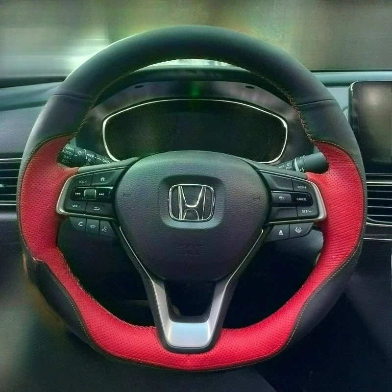 

Hand-stitched renovation Non-slip wear-resistant black Leather car steering wheel cover for Honda Accord 10 2018 2019 2020 2021