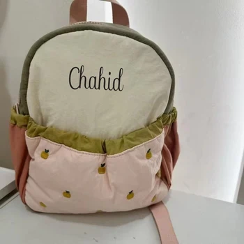 Sac à dos personnalisé pour enfants, couleur assortie, broderie de pommes mignonnes, Mini sac de voyage léger pour bébé
