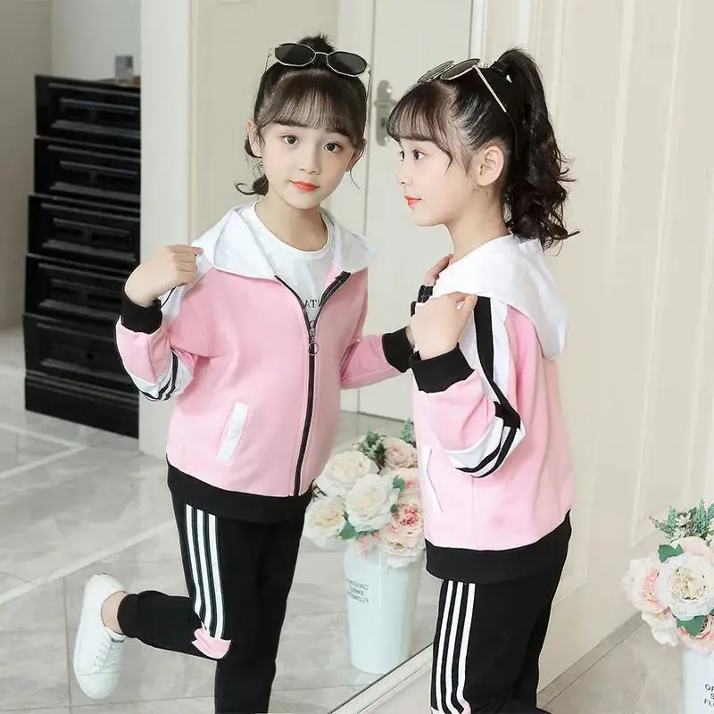 Girl Fashion Outfit 2Pcs Set Spring Autumn Toddler Girls Hooded Cotton Sweatshirt+Pants Student Tracksuit Boutique Girls Clothes