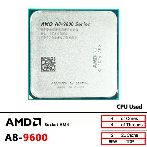 AMD A8 9600 A8 Series A8-9600 3,1 GHz procesador de CPU de cuatro núcleos usado 65W AD9600AGM44AB / AD960BAGM44AB Socket AM4