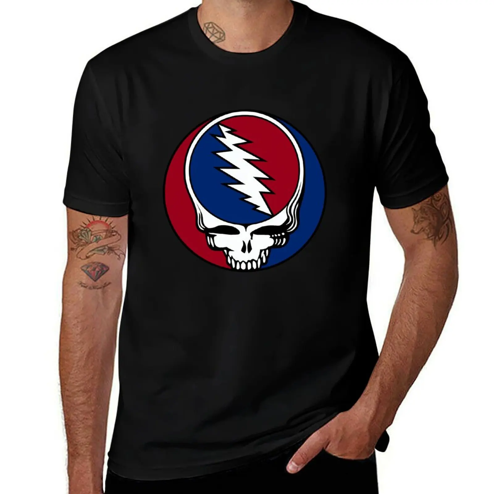A Grateful Skull Cartoon T-Shirt Work Daily Short Sleeve Top T-Shirt