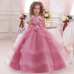 Girl Evening Dress children's dress embroidered bow lace lace wedding dress girl princess dress girl birthday party evening dres