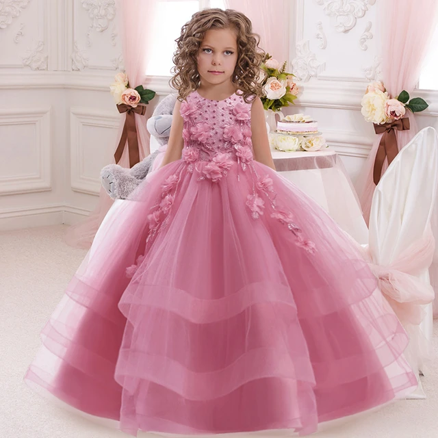 Elegant Formal Dress Girls Clothing Flower Girls Wedding Evening Clothes Kids Dresses For Girls Princess Party Long Gown 3 14yrs Girls Casual