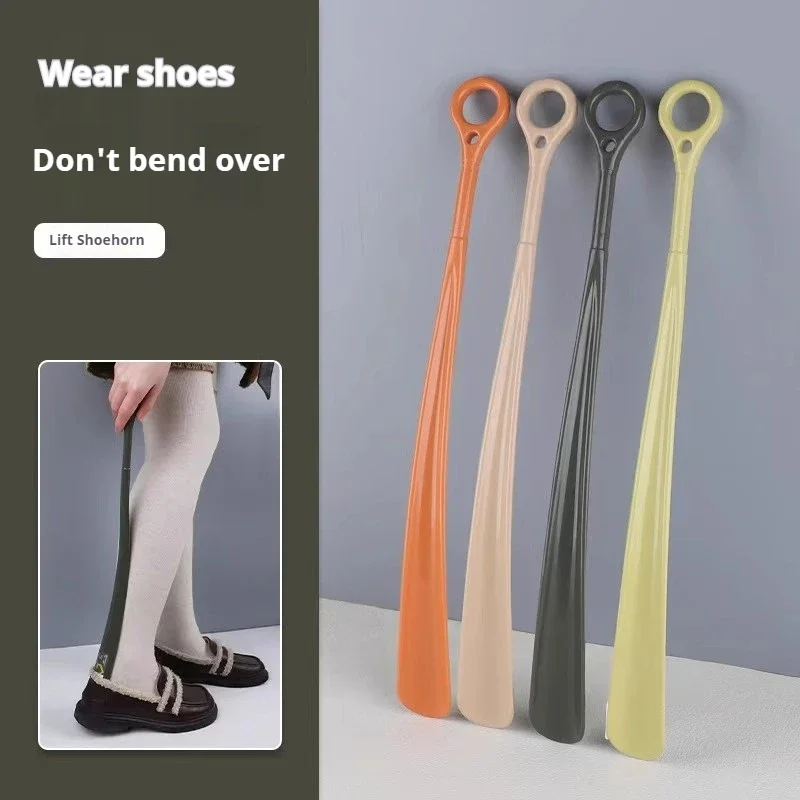 Long Handled Shoe Horns 47cm Hanging Ring Shoehorn Pregnant Woman Elderly Shoe Spoon No Bending Over Wearing Shoe Spatula 1Pcs