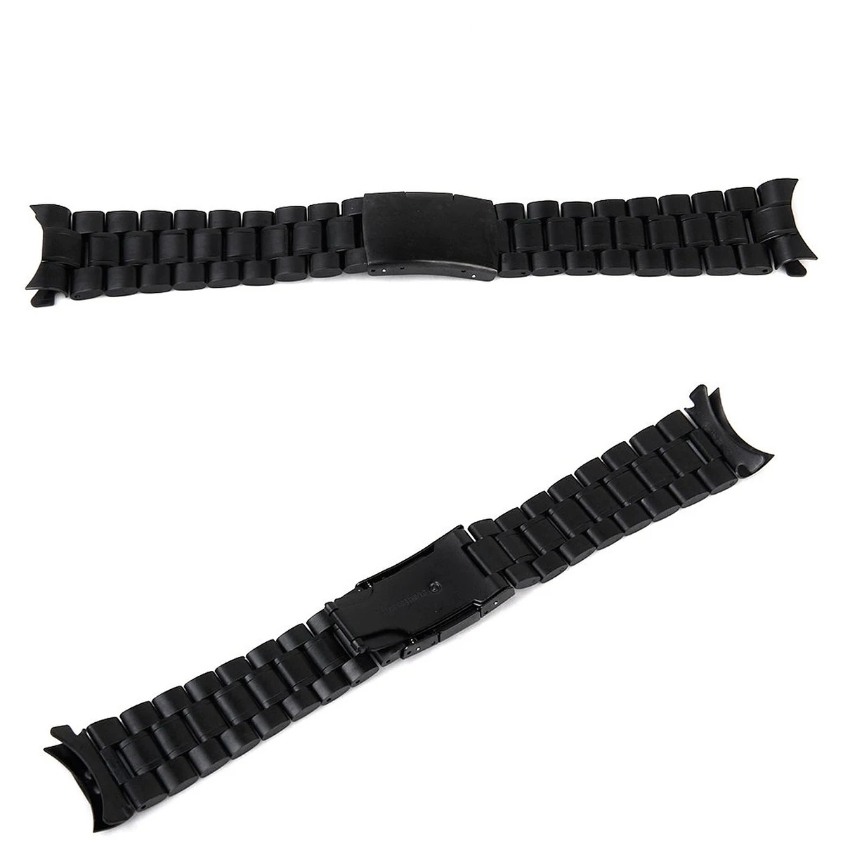 

4pcs 24mm Stainless Steel Solid Links Bracelet Watch Band Strap Curved End with Watch Spring Bars (Black)
