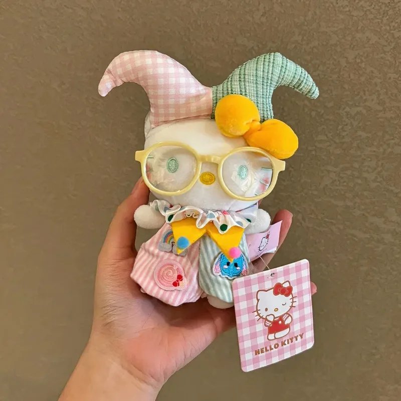 

Sanrio Hello Kitty Plush Doll - Yellow Frame Glasses & Checkered Design Keychain.Cute Backpack Charm.Ideal Gift for Girls